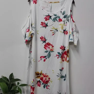 New plus size women's round neck off-shoulder print large-size T-shirt dress woman 6