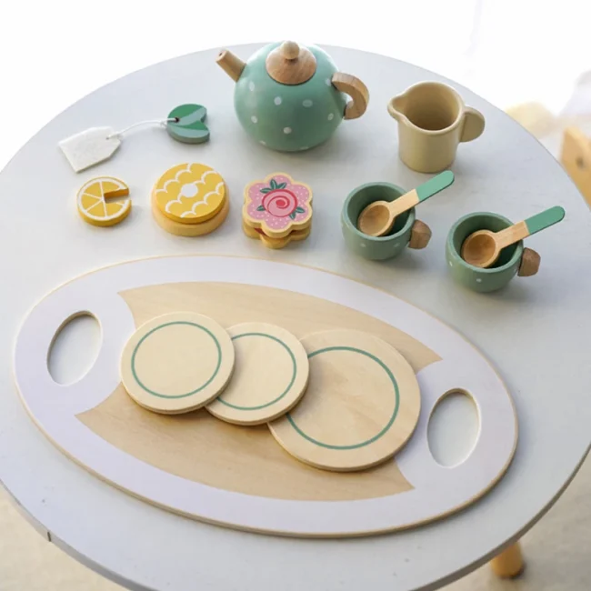 Wooden Afternoon Tea Set Toy Pretend Play Food Learning Role Play Game Early Educational Toys for Toddlers Girls Boys Kids Gifts 4