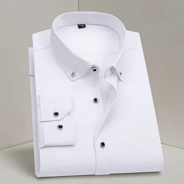 Diamond Button Shirt For Mens Long Sleeve Solid Color Stretch Slim Business Male No-Iron White Social Shirts Blouse Men Clothing 1
