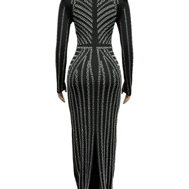 Sexy Diamonds Slim Long Dresses Robe Bodycon Party Vestido African Women's Clothing Black Evening Elegant Gown 6