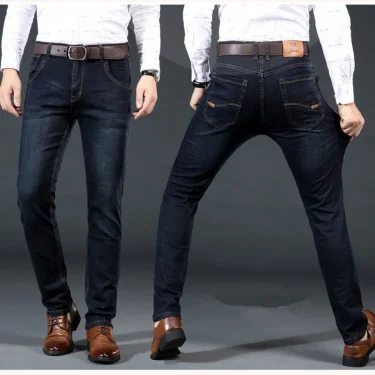 New Men Light Luxury Stretch Slim Fit Pants Comfortable Soft Business Fashion Straight Casual Denim Trousers Male Brand Clothing 2