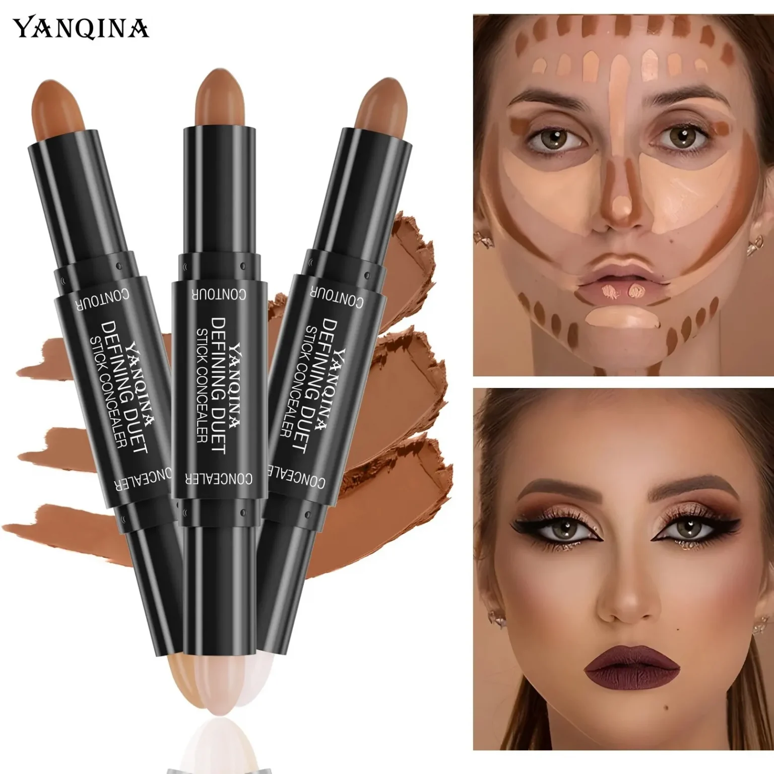 Contour Stick Duo, Double-Ended Highlight and Shadow Cream, Waterproof Full Coverage Concealer, Natural Finish Makeup for All Sk 3