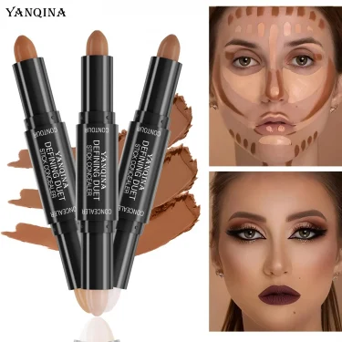 Contour Stick Duo, Double-Ended Highlight and Shadow Cream, Waterproof Full Coverage Concealer, Natural Finish Makeup for All Sk 3