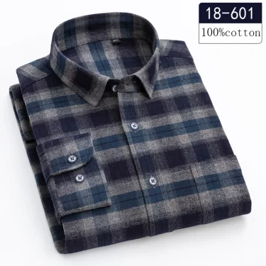 New in shirt high-quality plus size 100%cotton sanding long-sleeve shirts for men casual shirt plaid tops single pocket clothes 4