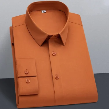 Micro Elastic Work Casual Shirt Men Long Sleeve Slim Fit White Black Soft Cozy Pure Color Male Social Formal Shirt 1