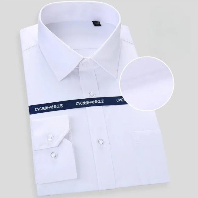 High Quality Cotton Men Dress Long Sleeve Shirt New Solid Male Plus Size Regular Fit Stripe Business Shirt White Blue 4