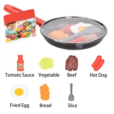 8PCS Children Kitchen Food Toys Simulation Cookware Game Set Pretend Play Pot Steak Vegetable Bread Hot Dog Omelette Kids Gift 5