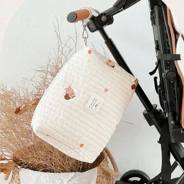 Ins Cotton Diaper Bag for Stroller Hanging Bag Baby Items Nappy Caddy Organizer Mommy Bag Zipper Cute Women Makeup Bags Kids 2