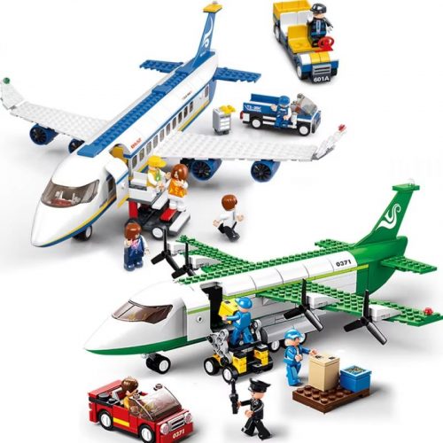 City Cargo Aircraft Plane Storage Airport Airbus Airplane Avion Technical Creative Building Blocks Educational Toys for Children