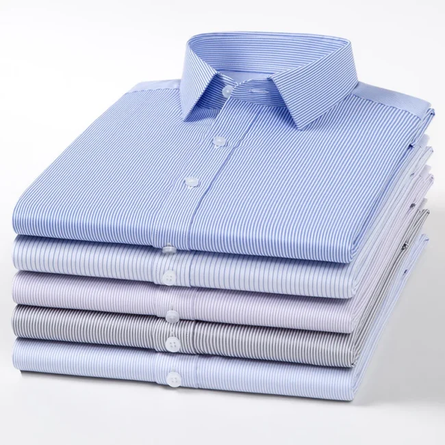 Quality Elasticity Anti-Wrinkle Men Shirt Long Sleeves Dress Shirts For Men Slim Fit Camisa Social Business Blouse White Shirt 4