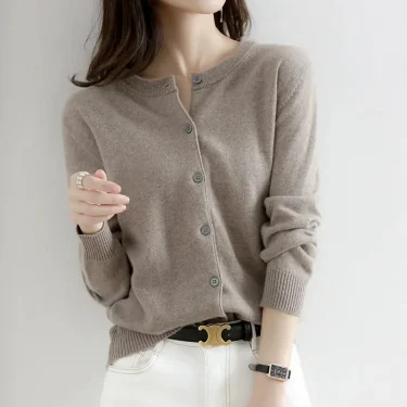 Cashmere Sweater Cardigan Women Single Breasted Long Sleeve Elegant Vintage Jumper Solid Wool Knitted Autumn Winter Outwear 2