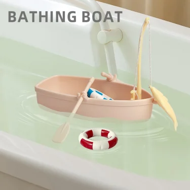 Water toy Boat, bath toy, Float boat, 2 mini swimming circle toys and fishing toys, children's wooden boat, fishing boat 1