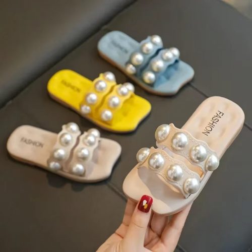 Girls Summer Slippers Footwear Fashion Kids Children Pearl Flip Flops