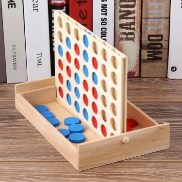 Wooden 4 In A Row Board Game 4 Connected Games for Travel Board Game Foldable Classic Family Fun Toy Christmas Gift 5