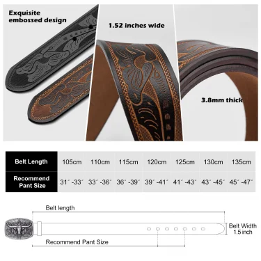 Mens Belt Western Embossed Genuine Leather Men Cowboy Belts With Longhorn Bull Buckle Pattern Floral Belt For Men 5