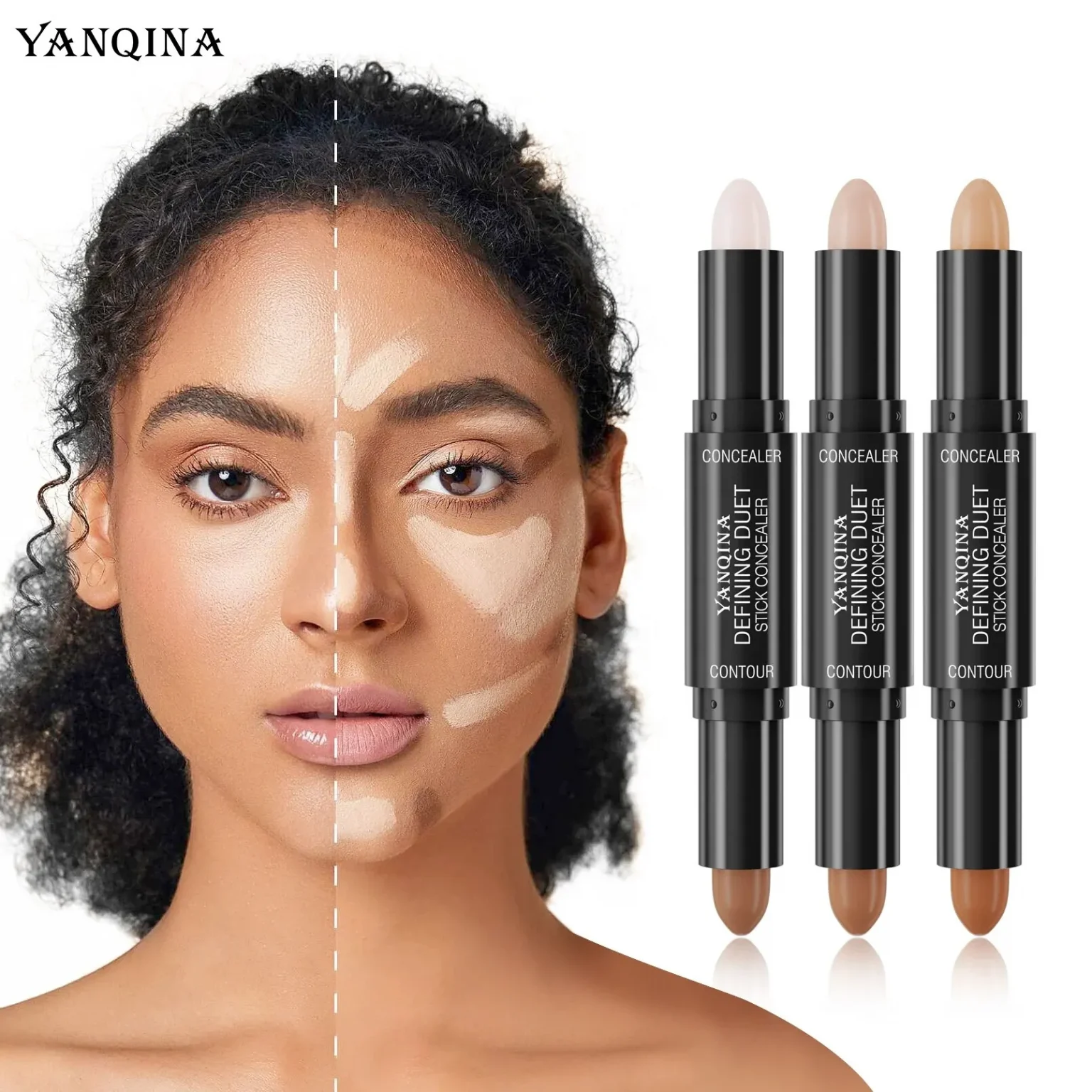 Contour Stick Duo, Double-Ended Highlight and Shadow Cream, Waterproof Full Coverage Concealer, Natural Finish Makeup for All Sk 4