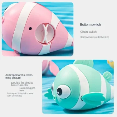 Bath Toys Cute Swimming Clown Fish Bath Toy for Toddlers Floating Wind Up Toys for Boy Girl New Born Baby Bathtub Toddler Toys 4