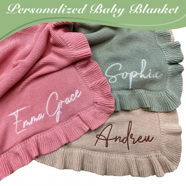 Knit Baby Blanket Personalized Baby Blanket for Newborn Girl and Boy – Custom Blanket with Name Embroidery – Soft Knited 5