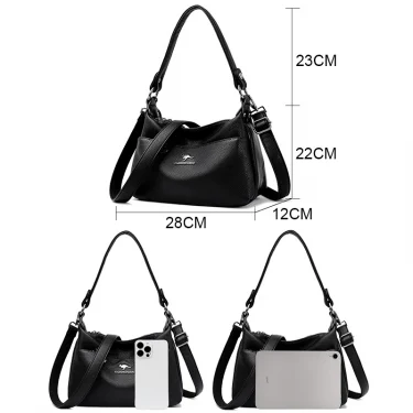 High Quality Soft Genuine Leather Messenger Bag Women Cow Leather Handbag Luxury Satchel Female Shoulder Crossbody Sac Lady Tote 2