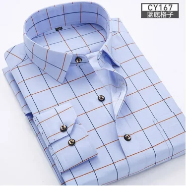 New men's shirt long sleeve spring and summer thin business casual wear fashion breathable slim print high quality plaid 2