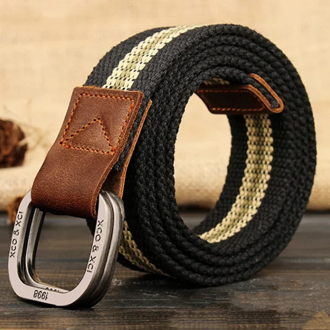 MEDYLA Belts For Men Double buckle Striped Adult Casual Men Knitted Belt Man Canvas Lengthen Strap 3