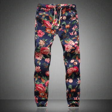 Euro Size New Fashion Spring Men Floral Print Joggers Male Casual Summer Pants Mens Sweatpants Linen Pants Men Trousers 2