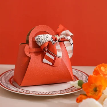Mini Handbag With Ribbon Creative Foldable PU Leather Kids Gilrs Princess Handbag Coin Purses Wedding Decor Candy Bag Key Pouch 5