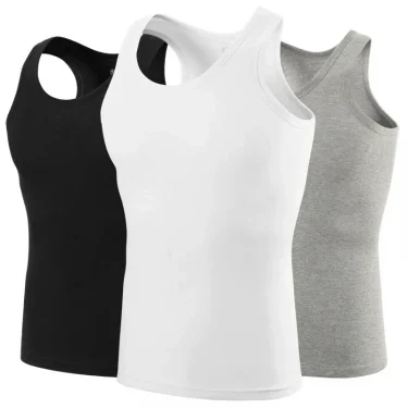 3-piece Cotton Thin MEN'S Tight Vest Young Boys Sports Casual Vest Joker Sleeveless Vest for Middle-aged and Elderly Men. 4