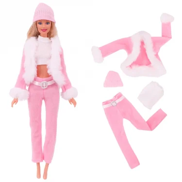 4 Pcs/Set Fur Vest Coat + Dress/Casual Outfit for Barbies 11.8 inch Doll Clothes Accessories Plush Jacket Celebrity,Child's Gift 4