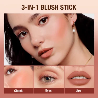 O.TWO.O Lipstick Blush Stick 3-in-1 Eyes Cheek and Lip Tint Buildable Waterproof Lightweight Cream Multi Stick Makeup for Women 4