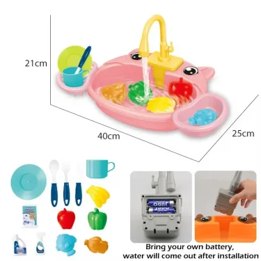 Kids Kitchen Sink Toys Electric Dishwasher Playing Toy with Running Water Pretend Play Food Fishing Toy Role Playing Girls Gift 5