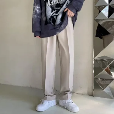 New Draped Straight Men Pants Fashion Business Korean Loose Casual White Black Gray Wide-leg Trousers Male Blazer Suit Pants 5