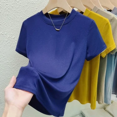 Crew Neck Fashion Women T Shirt Street Casual T-Shirt Solid Plus Size Top Tees Sexy Slim Summer Short Sleeve Women's Clothing 3