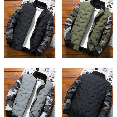 Men Winter Baseball Jacket Camouflage Patchwork Cotton Coats Slim Fit College Warm Jackets Men's Stand Collar Outwear Coat 6