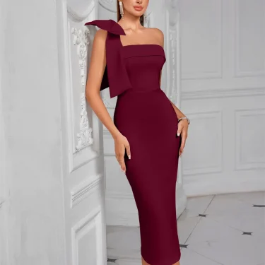 White Evening Dress Party Elegant One Shoulder Sexy Bow Mid-calf Length Celebrity Women Clothing Luxury Dresses Sleeveless Club 6