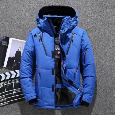 Men's Casual Fashion Padded Thickened Cold Hooded Down Jacket Outdoor Multi-Functional Large Mouth Thick Solid Color Zipper Coat 3