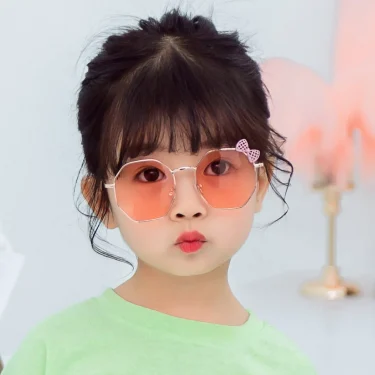 Trendy Fashion Boys and Girls Bow Metal Sunglasses B010 Polygon Trend Children's Sun Glasses Kids Outdoor UV400 Eyewear 6