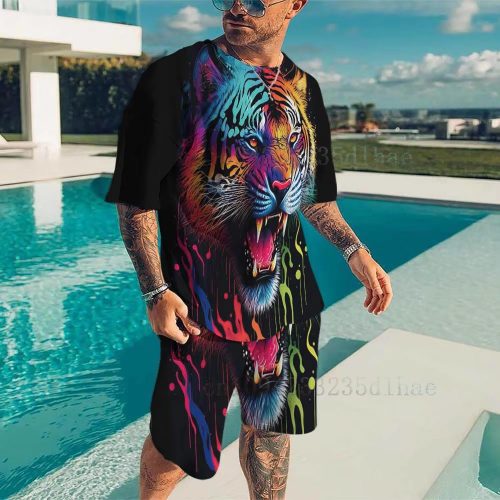 Animal Pattern Men's Suit T-shirt Fashion 3d Printed Short Sleeve Shorts Set Oversized Streetwear Tees Summer Casual Men's Tops