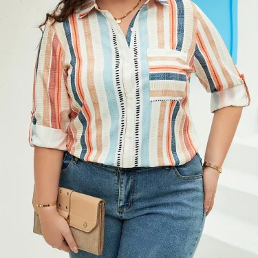 Plus Size Floral Print Notch Neck Blouse, Casual 3/4 Sleeve Blouse For Spring & Summer, Women's Plus Size Clothing 5