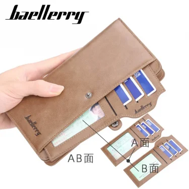 Baellerry Men Long Fashion Wallets Desigh Zipper Card Holder Leather Purse Solid Coin Pocket High Quality Male Purse 2