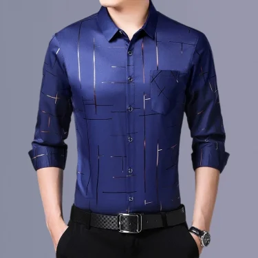 Men's Casual and Fashionable Long Sleeved Printed Shirt, Non Ironing and Wrinkle Resistant Business Top 2