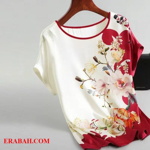 Plus Size Women Silk Satin Blouses Spring Summer Floral Printing Blouse Female Fashion Shirt Tops