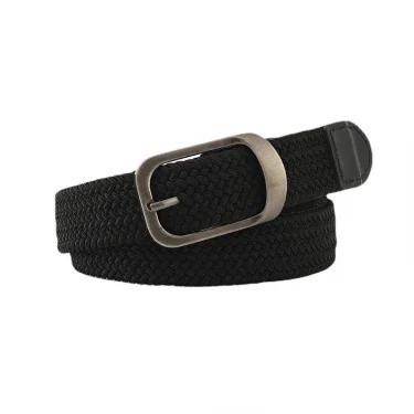 Unisex Eyeless Needle Metal Alloy Rectangle Buckle Woven Women's Belts Elastic Canvas Waistband Casual Pants Jeans Belt for Men 5