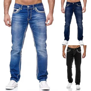 Men Jeans Solid Pockets Stretch Denim Straight Pants Spring Summer Business Casual Trousers Daily Streetwear Men's Clothing 4