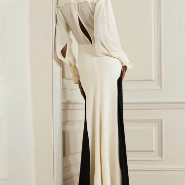 Yeezzi Women Fashion Patchwork Deep V-Neck Pleated Party Evening Dresses 2025 New Spring Summer Long Sleeves Office A-Line Dress 2