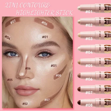 MLSMILE 8 Color High Gloss Pearl Contouring Stick Face Brightening Sleeper Silkworm Pen three-dimensional Face contour Shadow 3