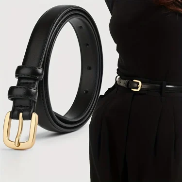 Simple Pin Buckle Skinny Belts Solid Color PU Waistband Adjustable Thin Belt Jeans Pants Belt For Women 2