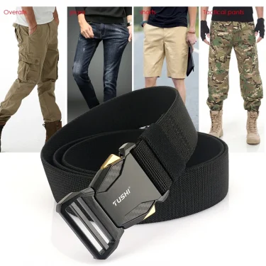 Official Genuine Elastic Belt for Men Alloy Buckle Quick Release Carbon Texture Military Tactical Belt Stretch Girdles Male 5