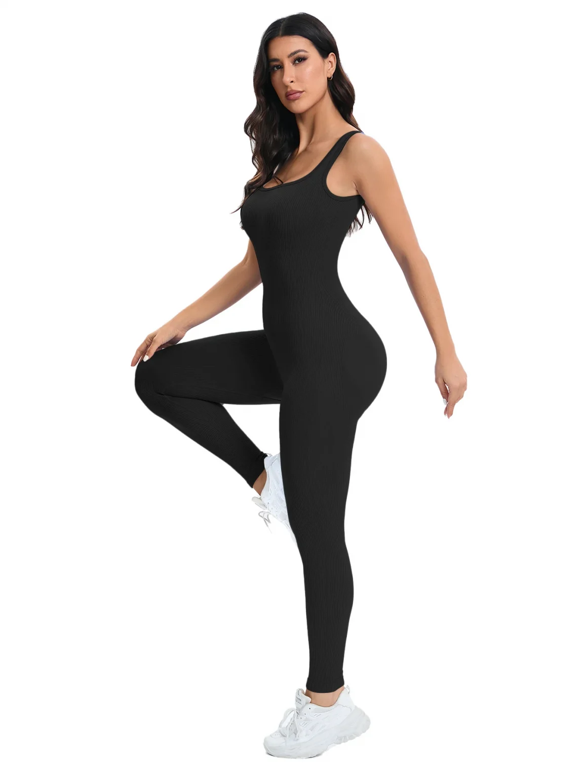 Shapewear Jumpsuits for Women Built- In Bra Bodycon Square Neck Sleeveless Summer Rompers Ribbed Jumpsuit 4