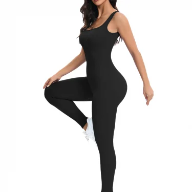 Shapewear Jumpsuits for Women Built- In Bra Bodycon Square Neck Sleeveless Summer Rompers Ribbed Jumpsuit 4